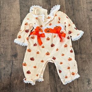 Pumpkin Patch Baby Romper with Lace Trim